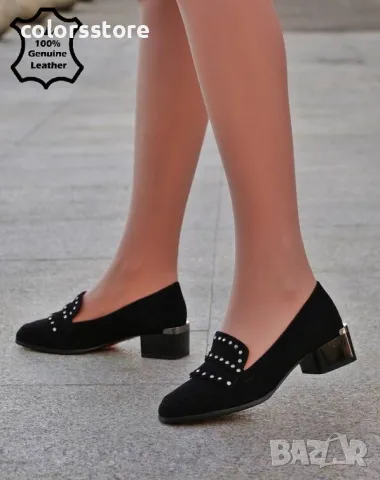 Обувки на ток - черен ЕСТЕСТВЕН велур - 17018Z-3-1K