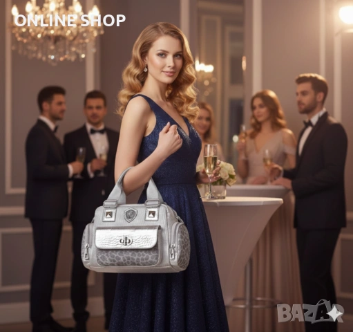 Луксозна Дамска чанта от висококачествена  кожа във сребрист цвят, снимка 4 - Чанти - 53587491