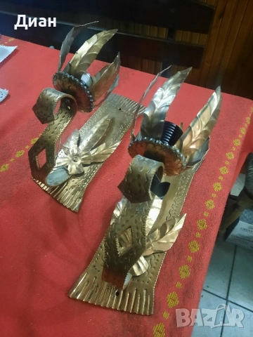 Медни ръчно ковани аплици за стена, снимка 2 - Антикварни и старинни предмети - 52226836