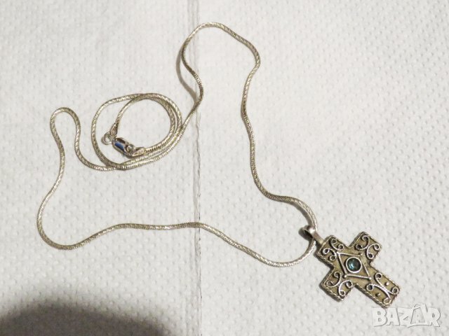 сребърен синджир с кръст, православен кръст с филигран и скъпоценен камък , снимка 6 - Колиета, медальони, синджири - 29969334