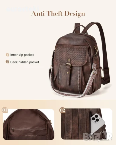 Missnine Модна дамска раница-чанти от изкуствена кожа, трансформираща се винтидж чанта за пътуване, снимка 2 - Чанти - 51379679