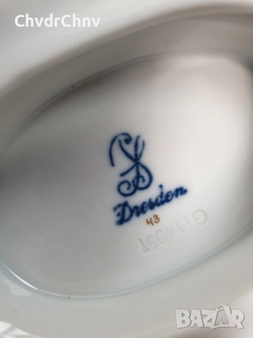 Dresden фруктиера 31см-2кг/Дрезден стара немска порцеланова купа с дръжки-лебеди, снимка 10 - Вази - 53506505