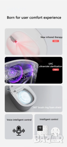 Мултифункционална сива смарт тоалетна L9 с биде, подгрев, сушене, масаж, снимка 3 - Други - 52472085