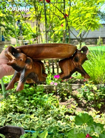 Купа от тиково дърво върху три слона, снимка 10 - Декорация за дома - 51571128