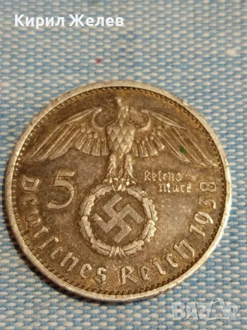 Сребърна монета 5 райхсмарка 1938г. Трети райх Нацистка Германия с свастика 29308