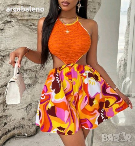 Дамски летен ярък гащеризон с халтер, 4цвята , снимка 6 - Гащеризони - 40679806