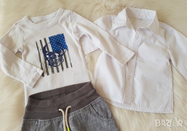 Ленен панталон H&M, риза и блуза  9-12 месеца , снимка 4 - Комплекти за бебе - 28323013