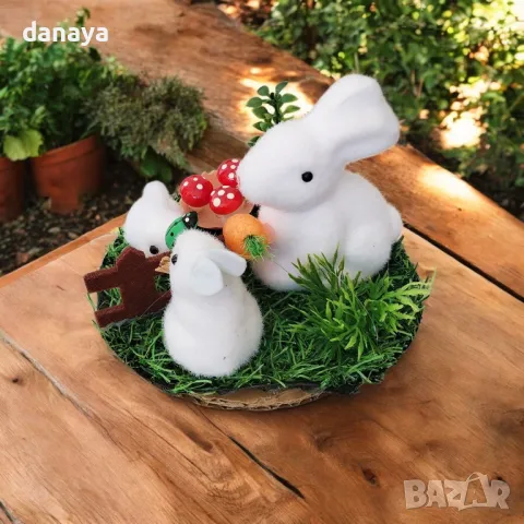 5792 Великденска декорация Зайчета в градинка, 14см, снимка 3 - Декорация за дома - 49398718