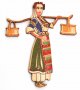 Мома в народна носия и с менци - лазерно рязани дървени елементи с гравирани цветни елементи