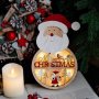 Коледна светеща фигурка Дядо Коледа. Изработена от дърво с лазерно изрязани 3D мотиви