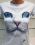 Страхотна нова дамска тениска с 3D принт котка със сини очи, снимка 10