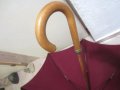  Стар чадър цвят бордо с бродиран кон и дървена дръжка, снимка 4
