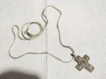 сребърен синджир с кръст, православен кръст с филигран и скъпоценен камък , снимка 6
