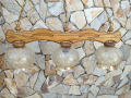 Красив дървен полилей с три красиви стъкленици, синджири и розетка , снимка 1 - Лампи за таван - 44925611