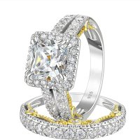 SweetJewКомплект сребърни сватбени пръстени за жени с кубичен цирконий, снимка 1 - Пръстени - 43581805