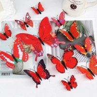3D 12 бр pvc червени магнитни и самозалепващи пеперуди декорация за стена и мебел