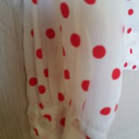 Тънка риза коприна бяла на червени точки с панделка, снимка 4 - Ризи - 33345899