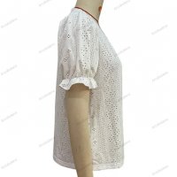 Дамска едноцветна блуза с V-образно деколте и къс ръкав - 023, снимка 7 - Тениски - 39887634