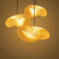 Винтидж бамбуков полилей лампа висулка плетено осветление за домашен декор, снимка 5 - Лампи за таван - 36909772