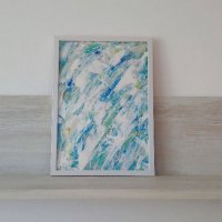 Абстрактна картина лалета, цветя пъстра 22 X 30см, бяло синьо тюркоаз, снимка 8 - Картини - 34626925