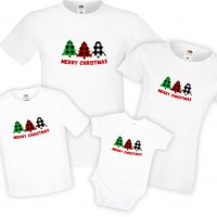 Семеен комплект Весела Коледа семеен черен комплект биволско дърво, снимка 2 - Тениски - 34825531