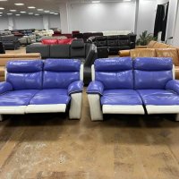 Кожени дивани две двойки лилаво-бели с ел.ралаксиращ механизъм, снимка 6 - Дивани и мека мебел - 39700246