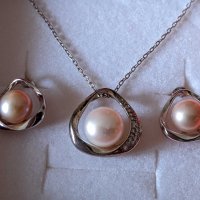 Сребърно колие с обеци Swan Pearls / перли, снимка 5 - Бижутерийни комплекти - 38899224