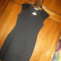  Елегантна дамска права черна рокля с лек ръкав с дантела и кожа, снимка 10 - Рокли - 26536795