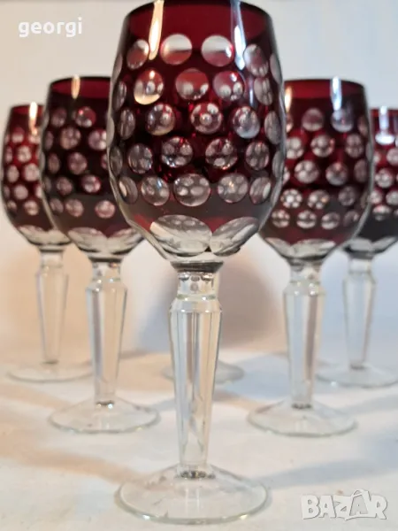 сервиз за вино 6 чаши рубинен кристал  1/5, снимка 1