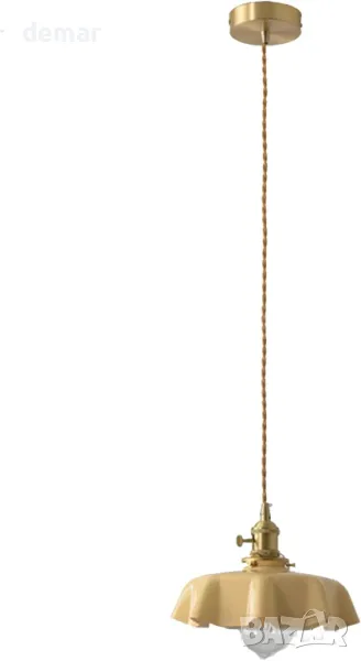 NICRX 250 mm стъклена висяща лампа с жълто цвете, висяща лампа от златен месинг и стъкло, снимка 1