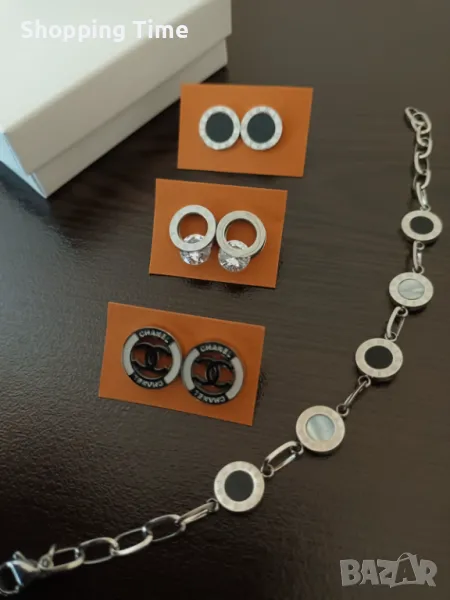 Комплект от 3 чифта обеци неръждаема стомана и гривна, Спиди/лично предаване, снимка 1