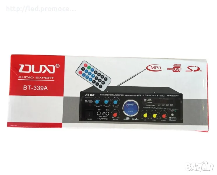 усилвател с караоке функция , еквалайзер Мp3, USB, SD, FM РАДИО , дистанционно управление., снимка 1