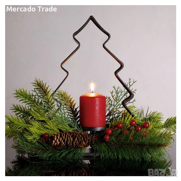 Коледен венец с поставка за свещ Mercado Trade, Метал, Елха, снимка 1