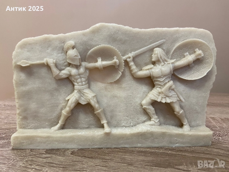 Дуел на гладиатори – мраморен барелеф, снимка 1