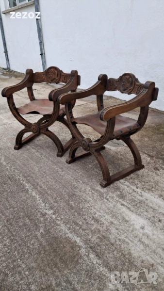 Антикварни кресла масив и кожа, снимка 1