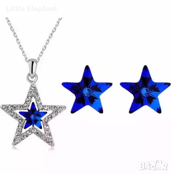 Sale Колие с ланче,австрийски кристали,"Stars",dark blue/Обеци"Stars",dark blue/нови, снимка 1