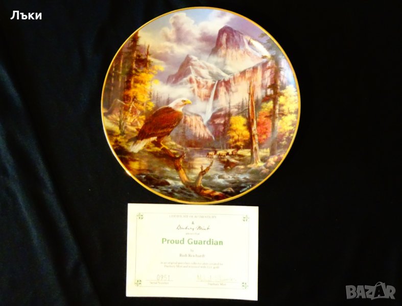 Порцеланова чиния за стена Орел,злато,сертификат,кутия, снимка 1