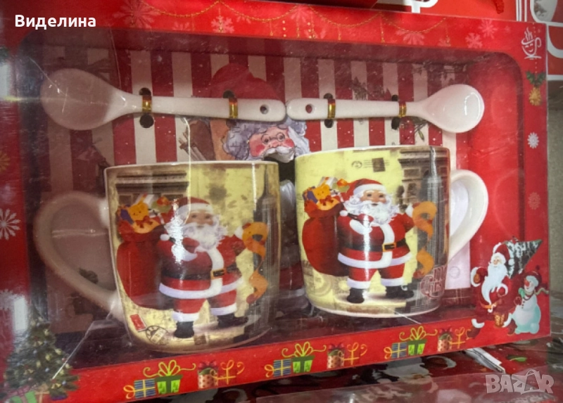 Подаръчен комплект за двама, 2 броя коледни чаши с 2 лъжички., снимка 1