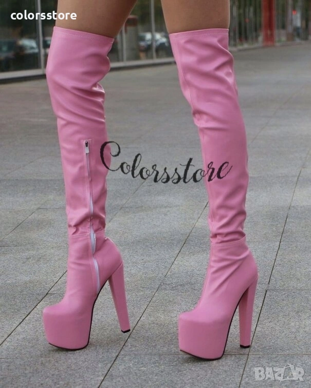 Чизми на ток - розова кожа - GSB3, снимка 1