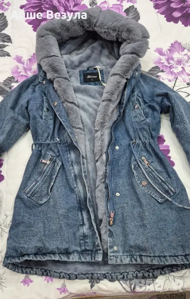 Дънкова парка сив еко пух свалящ се Размер L леко умалено става за М, снимка 1