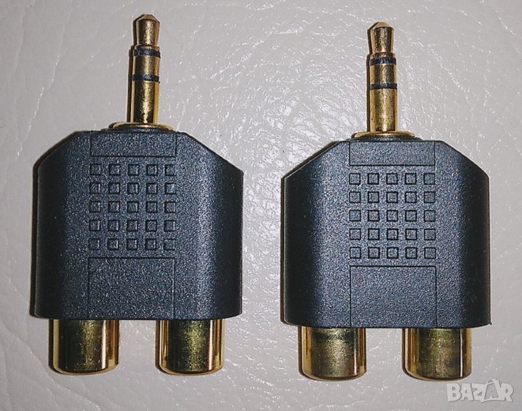 2 бр. позлатени 3.5 мм > чифт чинчове (RCA) стерео адаптер, снимка 1