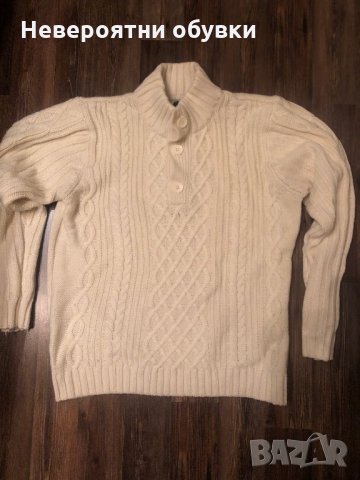 Мъжки бял плетен пуловер, снимка 1 - Пуловери - 26716703