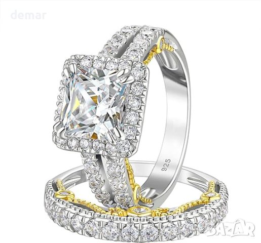 SweetJewКомплект сребърни сватбени пръстени за жени с кубичен цирконий, снимка 1 - Пръстени - 43581805