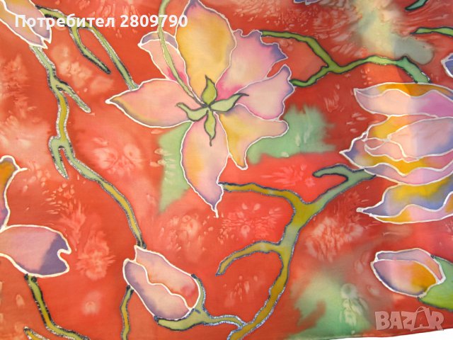 Ръчно изработен копринен шал с лотосови цветя като най-добър подарък, за да покажете вашата любов, снимка 4 - Шалове - 38570905