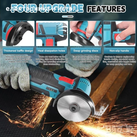 Ъглошлайф Cordless, 19 500 rpm, комплект от 2 батерии 12 V, 18 см , снимка 2 - Други инструменти - 53241759