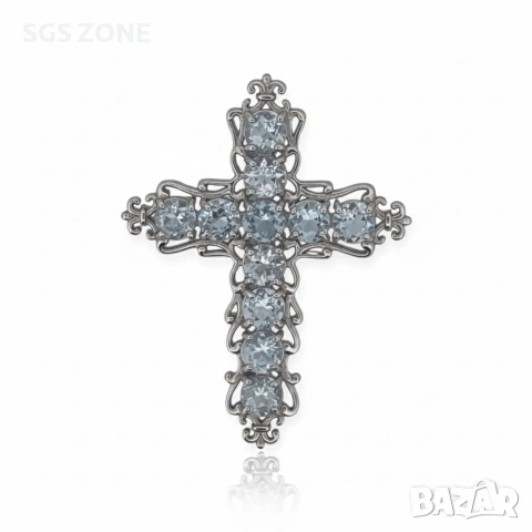 Кръст със естествен Скай Блу ТОПАЗ , снимка 2 - Колиета, медальони, синджири - 53018111