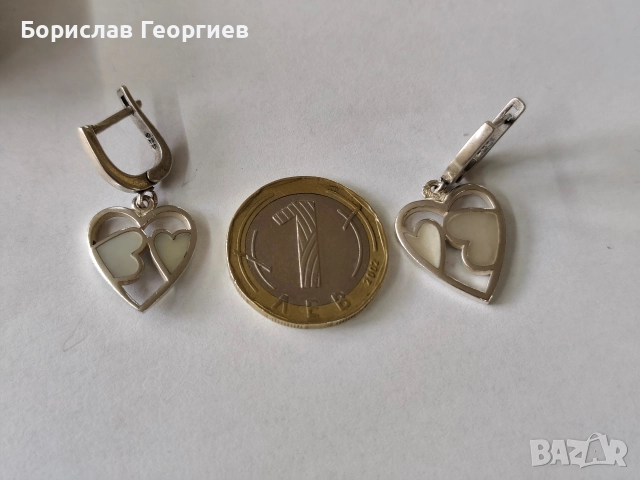 Сребърни обеци сърце със седеф 925, снимка 4 - Обеци - 52719409