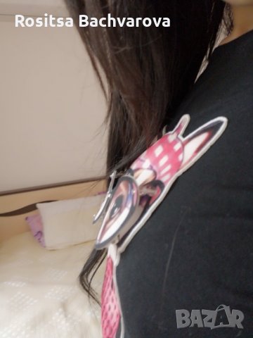 Черен топ с 3D картинка, S/M размер, снимка 5 - Корсети, бюстиета, топове - 28888577