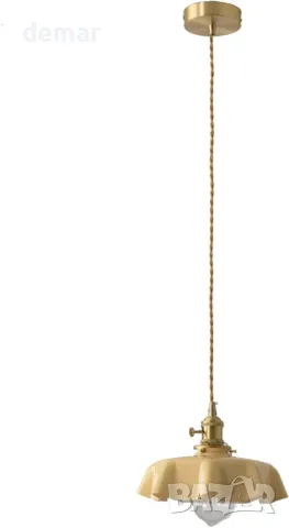 NICRX 250 mm стъклена висяща лампа с жълто цвете, висяща лампа от златен месинг и стъкло