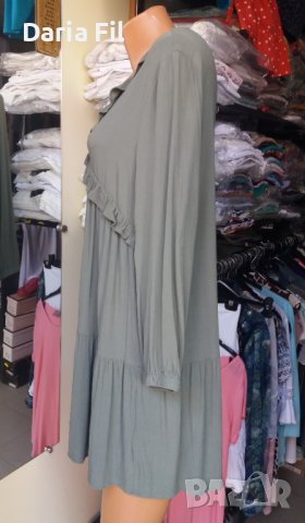 Зелена рокля с остро деколте и дълъг ръкав  в бохо стил , снимка 2 - Рокли - 38056542